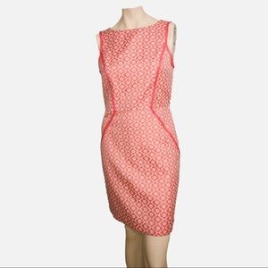 Retro Mod Pink White Floral Print Sleeveless  Cocktail Midi Dress Size 6